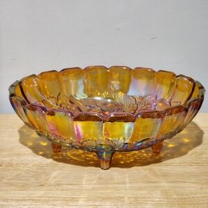 Indiana Glass Harvest Grape Iridescent Amber Oval Footed Fruit Bowl